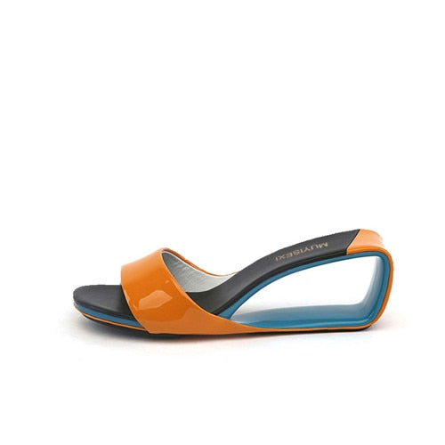 Orange Summer Slippers Sexy Women Sandals Wedge Shoes - Maevi Collection